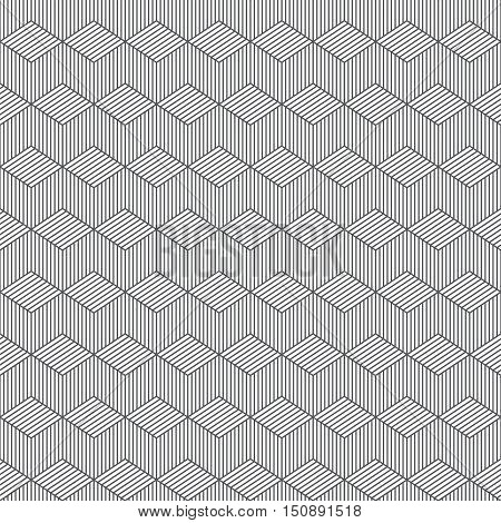 Seamless pattern. Classic abstract geometric background. Modern linear texture with thin lines. Regularly repeating geometrical tiled grid with striped rhombus diamond. Vector contemp design