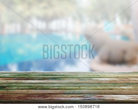 closeup top wood table with Blur Background