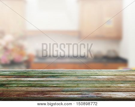 closeup top wood table with Blur Background