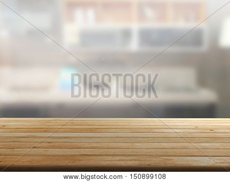 closeup top wood table with Blur Background