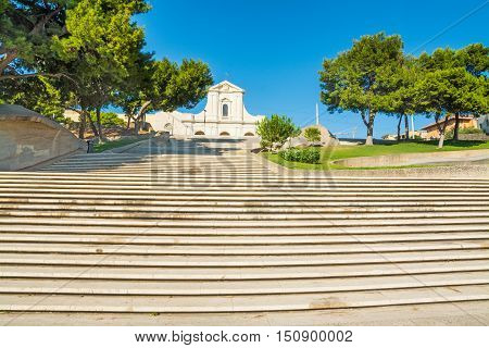 a stairway to Bonaria cathedral in Cagliari