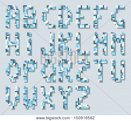 ALPHABET IN STYLE PIXEL RETRO VINTAGE BLUE SIMPLE
