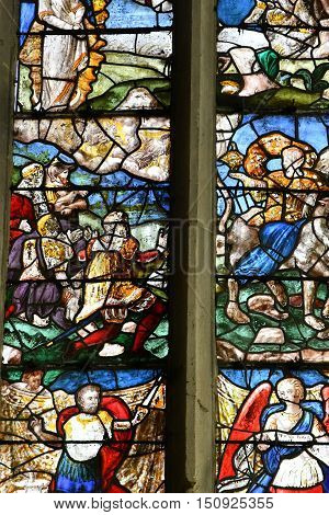 Buchy France - june 23 2016 : stained glass window in the Notre Dame church