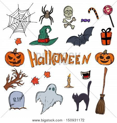 Set of Halloween icons. Vector stock illustration.