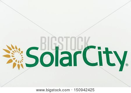 Washington DC, USA - September 24, 2016: SolarCity Corporation sign on a car