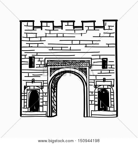Arch gates in fortress wall Doorway to town wall castle Architectural gate sign