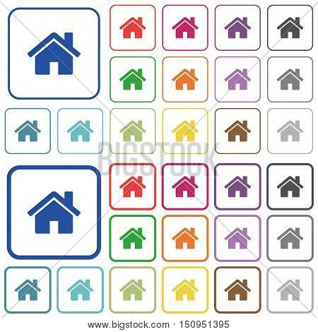 Set of home flat rounded square framed color icons on white background. Thin and thick versions included.