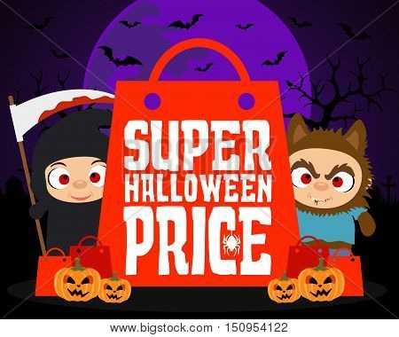Super Halloween price design background.Vector illustration card