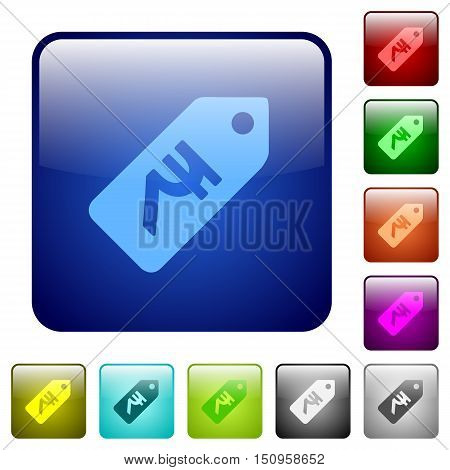 Set of indian Rupee price label color glass rounded square buttons