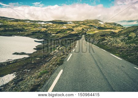 Scenic High Mountain Road. Norwegian Scenic Landscape.