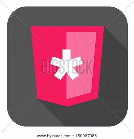 vector web development shield sign html5 javascript star symbol isolated icon on grey badge with long shadow