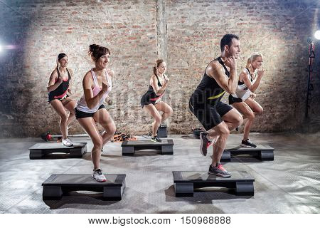 Group of people on aerobic training 