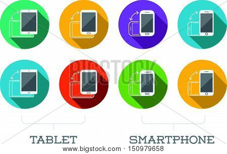 Colorful Rotate Round Flat Smartphone Or Cellular Phone Or Tablet Icons Set In Vector