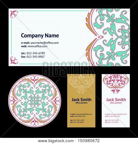 Corporative Business Cards Design Set And Envelope With Beer Mat With Turkish Ornament And Damask Pa