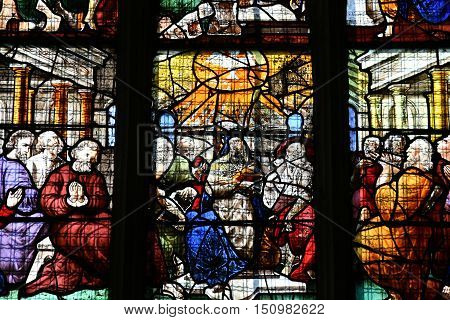 Buchy France - june 23 2016 : stained glass window in the Notre Dame church
