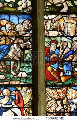 Buchy France - june 23 2016 : stained glass window in the Notre Dame church