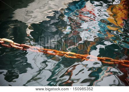 Close up of industrial rusty iron chain