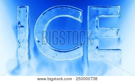 ice cold word ice with falling smoke 3d rendering