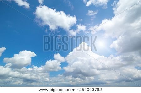Deep blue sky and summer sun. Nature airscape.