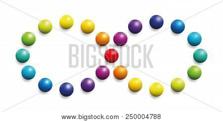 Color Spectrum Formed By Balls As Infinity Symbol. Illustration Over White Background.