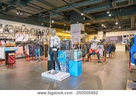 SAINT PETERSBURG, RUSSIA - CIRCA MAY, 2018: interior shot of Reebok store in Galeria shopping center.