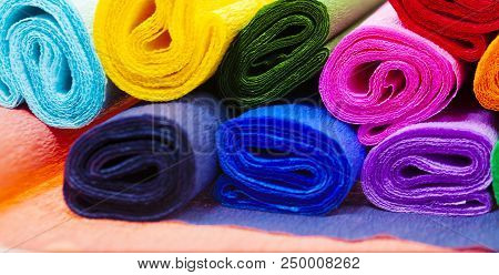 Colored Corrugated Paper, Rolled Up By Rolls, Close-up