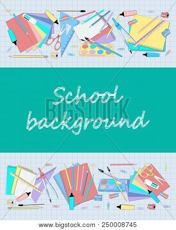 Back To School Background With Checkered Paper And Autumn Leaves