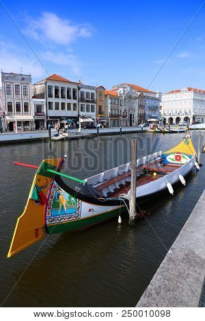 Aveiro, Portugal - May 23, 2018: Aveiro Canal Gondola-style Boat In Portugal. Aveiro Is Known As The