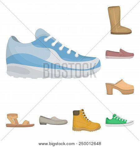 A Variety Of Shoes Cartoon Icons In Set Collection For Design. Boot, Sneakers Vector Symbol Stock  I