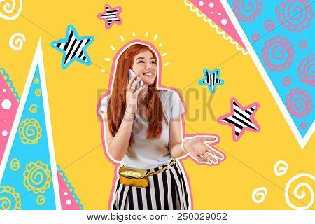 Positive Talk. Positive Creative Designer Feeling Happy And Smiling While Talking On The Phone About