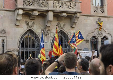 Cardedeu, Catalonia, Spain, October 3, 2017: Paceful People Cutting Off The Highway Ap-7 In Protest 