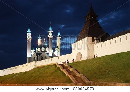 The Kul-sharif Mosque In Kazan Kremlin At Night, Respublic Of Tatarstan, Russia