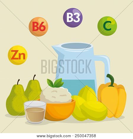 Healthy Food With Nutritional Facts Vector Illustration Design