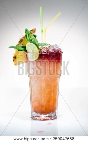 Tropical Maitai Cocktail With Pineapple Slice Close Up