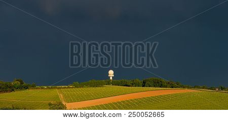 Colorful Rainbow And Storm In The Sky Above Bordeaux Vineyard