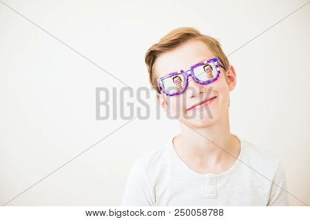 Young Boy With Glasses In Minecraft Style With Multiple Repetition