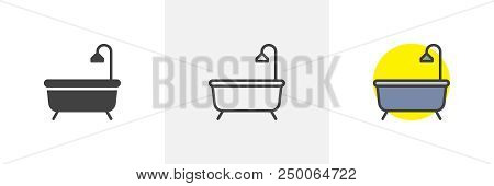Bathtub With Shower Icon. Line, Solid And Filled Outline Colorful Version, Outline And Filled Vector