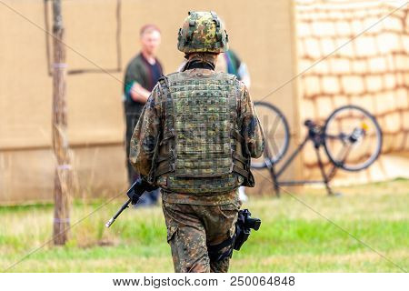 German Soldier With A Rifle On A Training Course