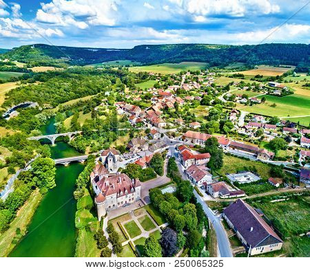 Aerial View Of The Chateau De Cleron, A Castle In The Doubs Department Of France