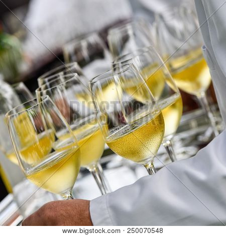 Professional Waiter In Uniform Is Serving Wine
