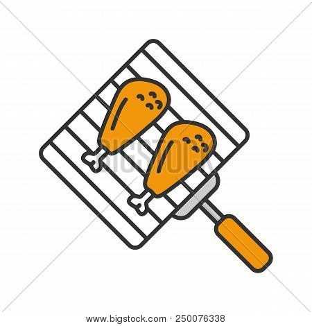 Hand Grill With Chicken Legs Color Icon. Grilled Turkey Drumsticks. Isolated Vector Illustration