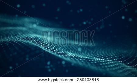 Data Technology Illustration. Abstract Futuristic Background. Wave With Connecting Dots And Lines On