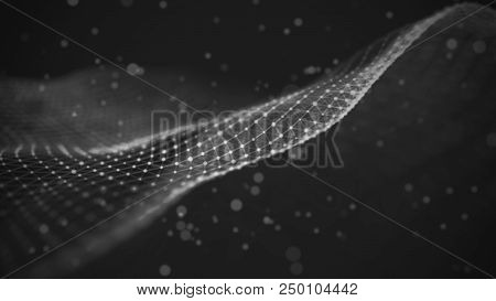 Data Technology Illustration. Abstract Futuristic Background. Wave With Connecting Dots And Lines On
