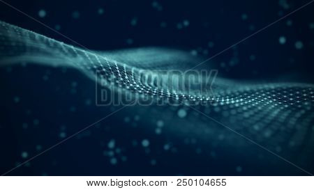Data Technology Illustration. Abstract Futuristic Background. Wave With Connecting Dots And Lines On