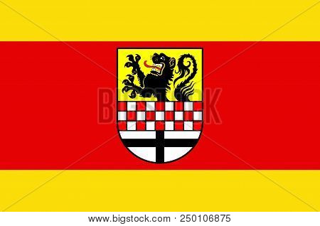 Flag Of Maerkischer Kreis Is A District In Central North Rhine-westphalia, Germany. 3d Illustration