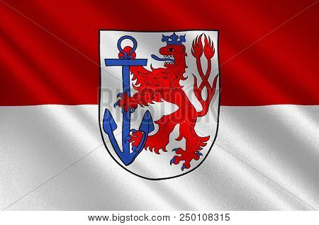 Flag Of Duesseldorf Is The Capital City Of North Rhine-westphalia In Germany. 3d Illustration