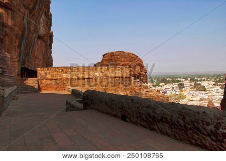 View Of Badami Town From Cave 4, Badami, Karnataka, India