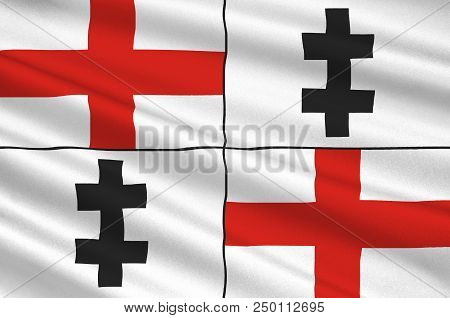 Flag Of Merzig Is The Capital Of The District Merzig-wadern, In Saarland, Germany. 3d Illustration