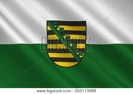 Flag Of Saxony Is A Landlocked Federal State Of Germany. 3d Illustration