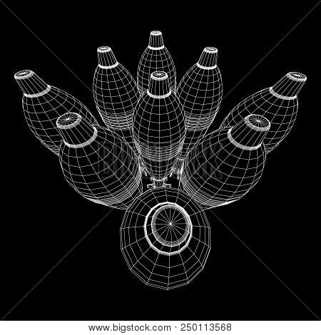 Missile, Nuclear Bomb Or Mortar Mine Wireframe Low Poly Mesh Vector Illustration